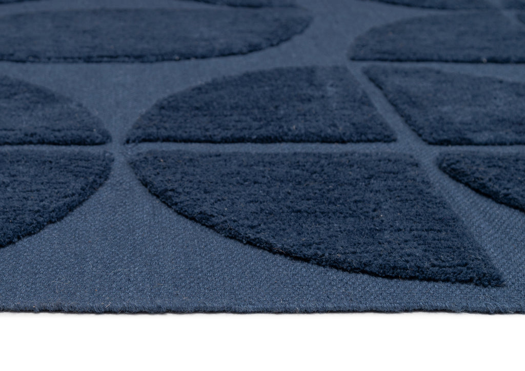 Rue Navy Blue Geometric Washable Wool Rug
