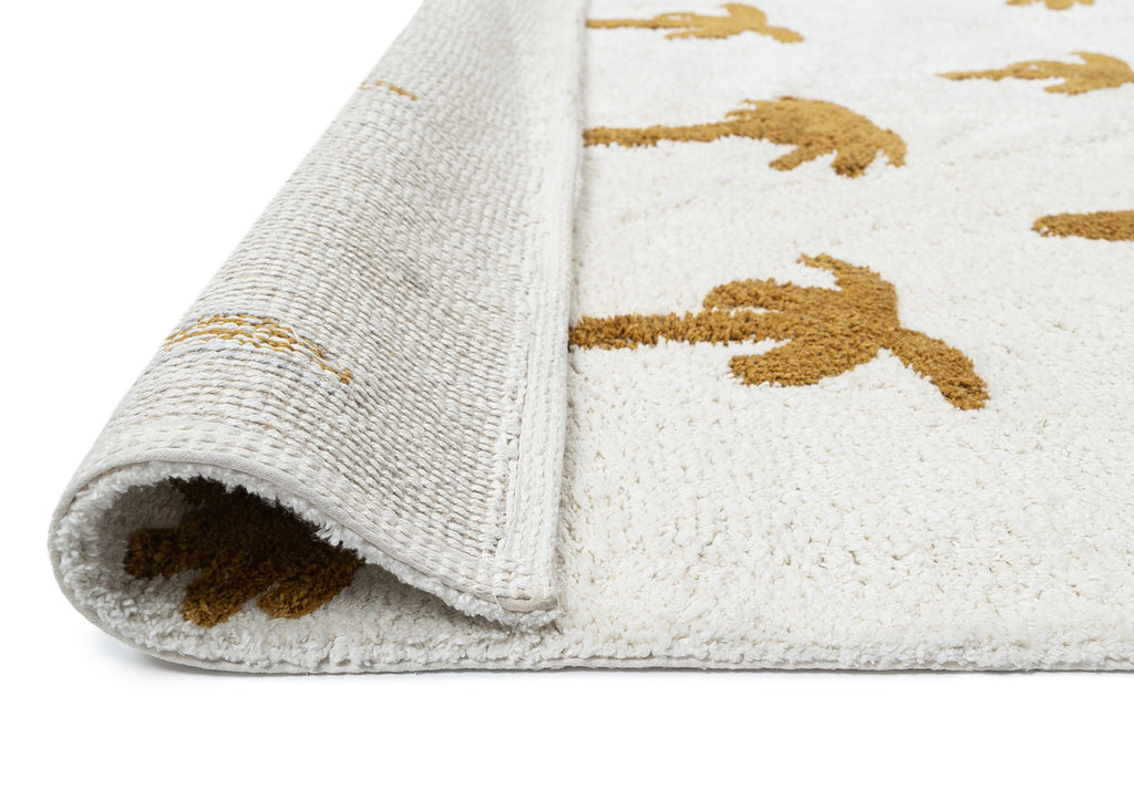 Saffron Mustard Brown Palm Tree Cotton Washable Rug