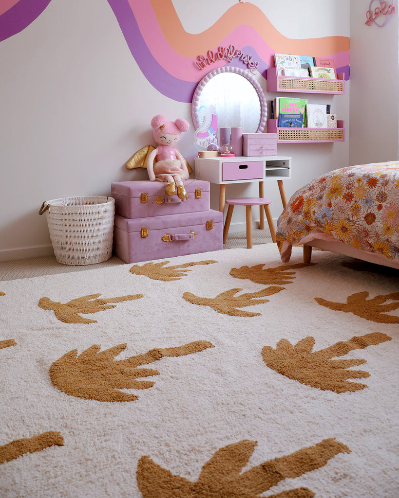 Saffron Mustard Brown Palm Tree Cotton Washable Rug