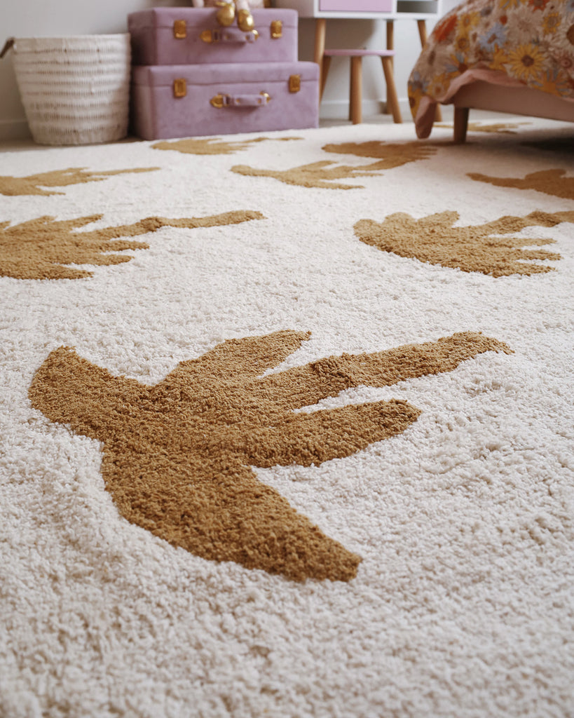 Saffron Mustard Brown Palm Tree Cotton Washable Rug