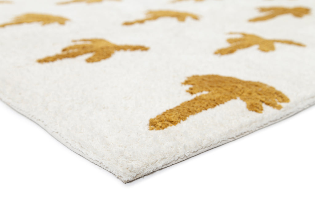 Saffron Mustard Brown Palm Tree Cotton Washable Rug