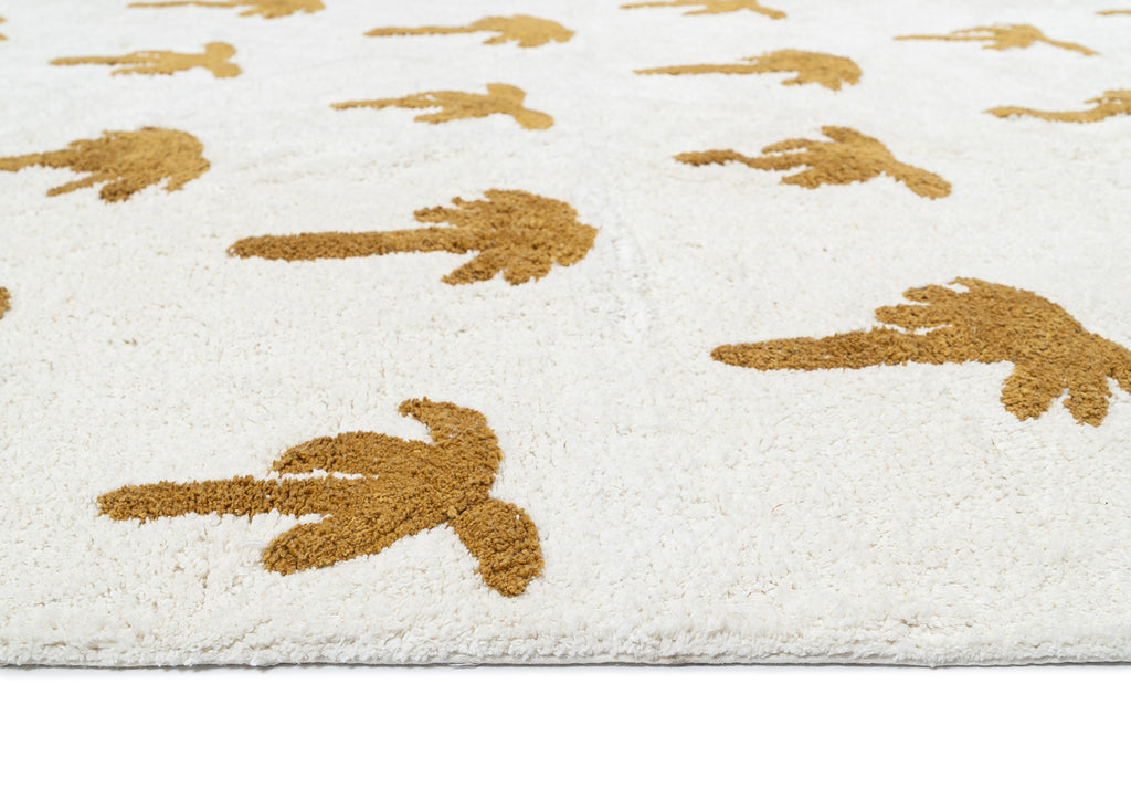 Saffron Mustard Brown Palm Tree Cotton Washable Rug