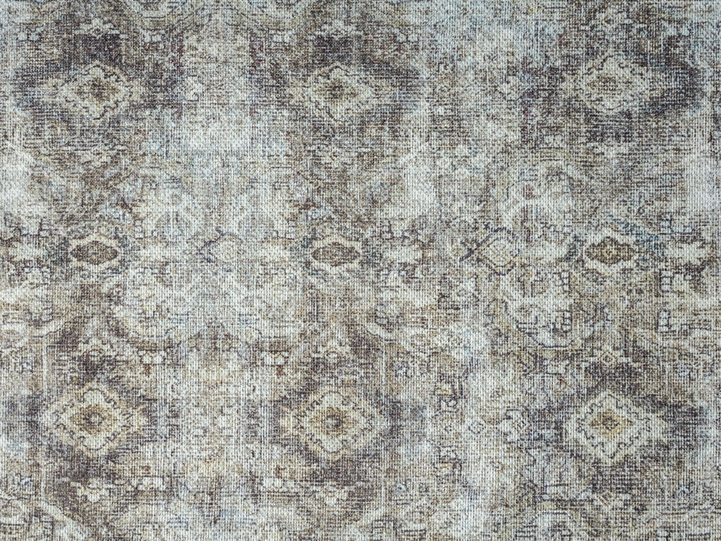 Santi Green and Grey Traditional Distressed Washable Rug