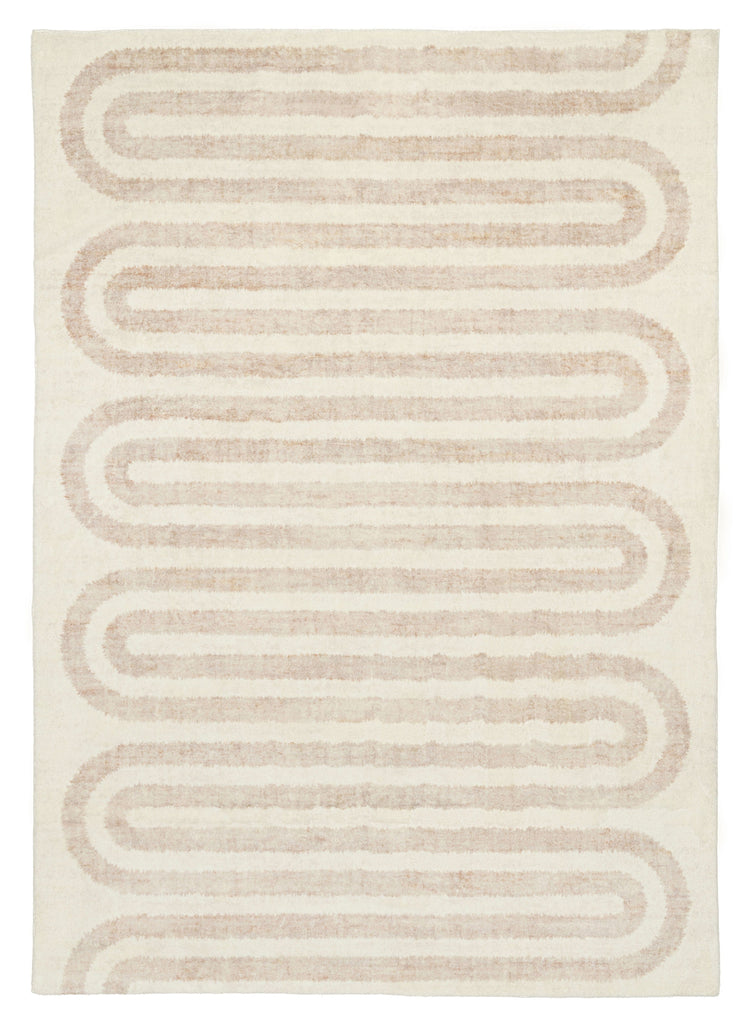 Sargola Ivory Curve Pattern Washable Rug