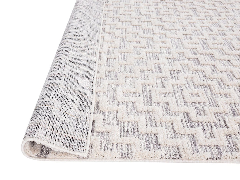 Sarita Ivory and Grey Geometric Textured Runner Rug
