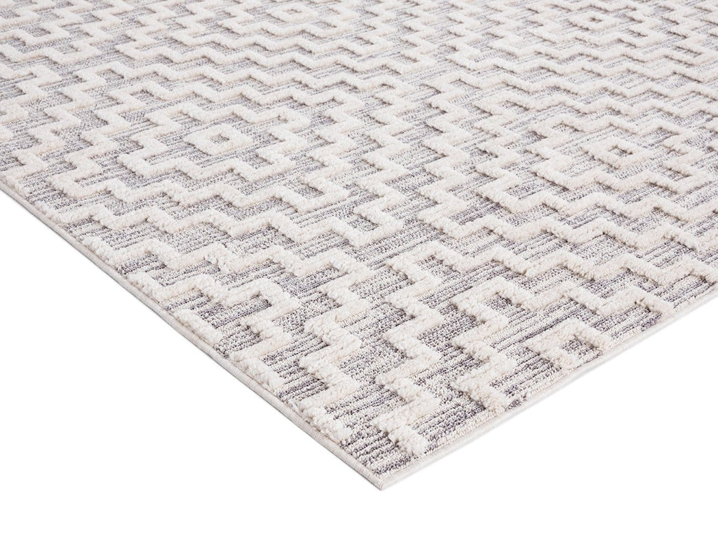 Sarita Ivory and Grey Geometric Textured Runner Rug