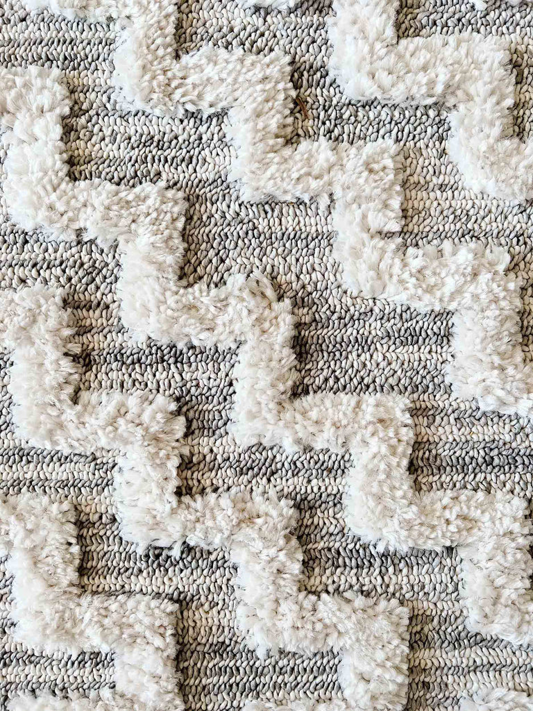 Sarita Ivory and Grey Geometric Textured Rug