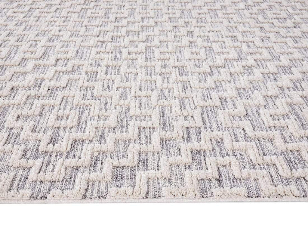 Sarita Ivory and Grey Geometric Textured Rug