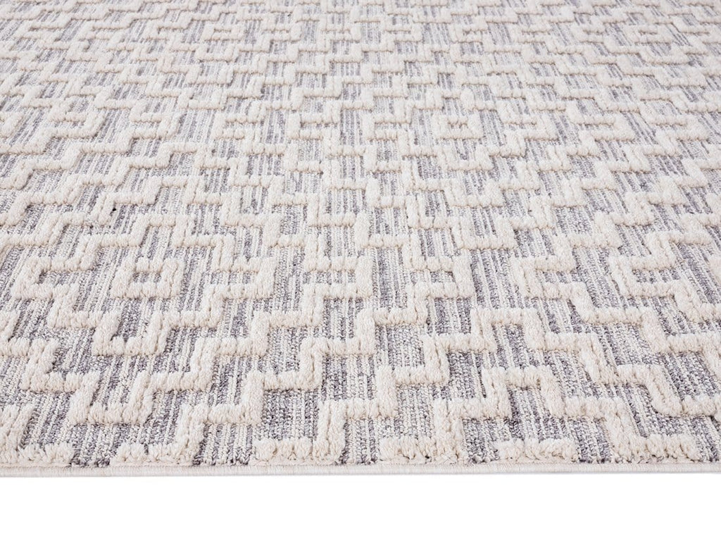 Sarita Ivory and Grey Geometric Textured Runner Rug