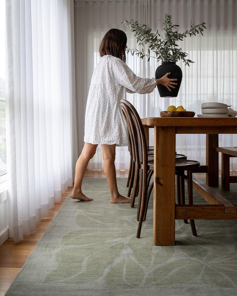 Savona Green Botanical Washable Rug