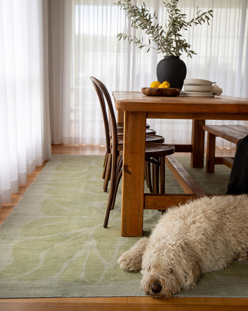 Savona Green Botanical Washable Rug