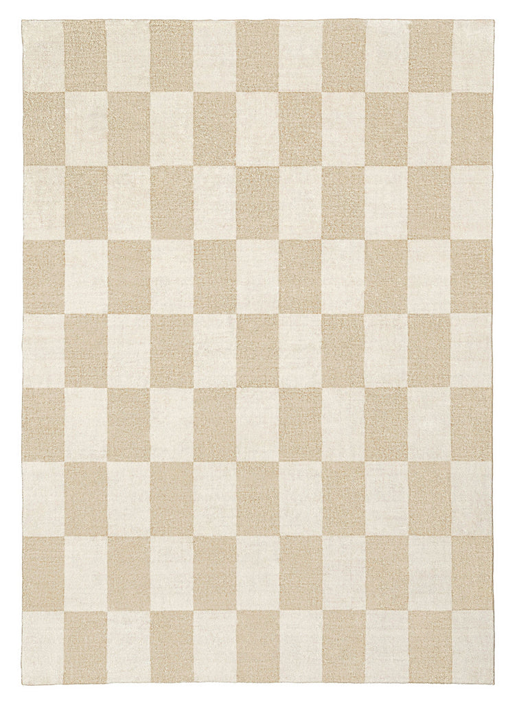Shira Neutral Beige Checkered Washable Rug