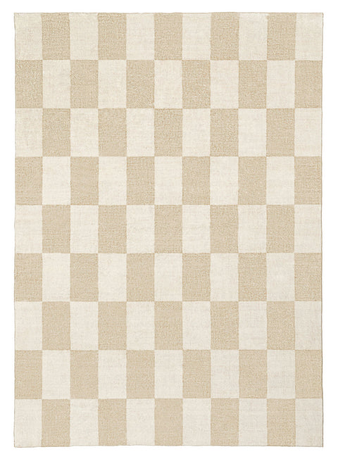 Shira Neutral Beige Checkered Washable Rug