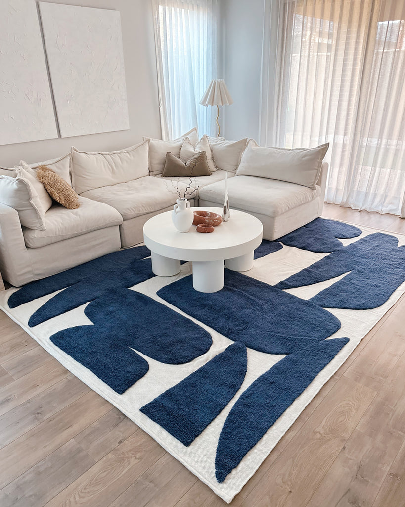 Simora Blue Abstract Washable Wool Rug