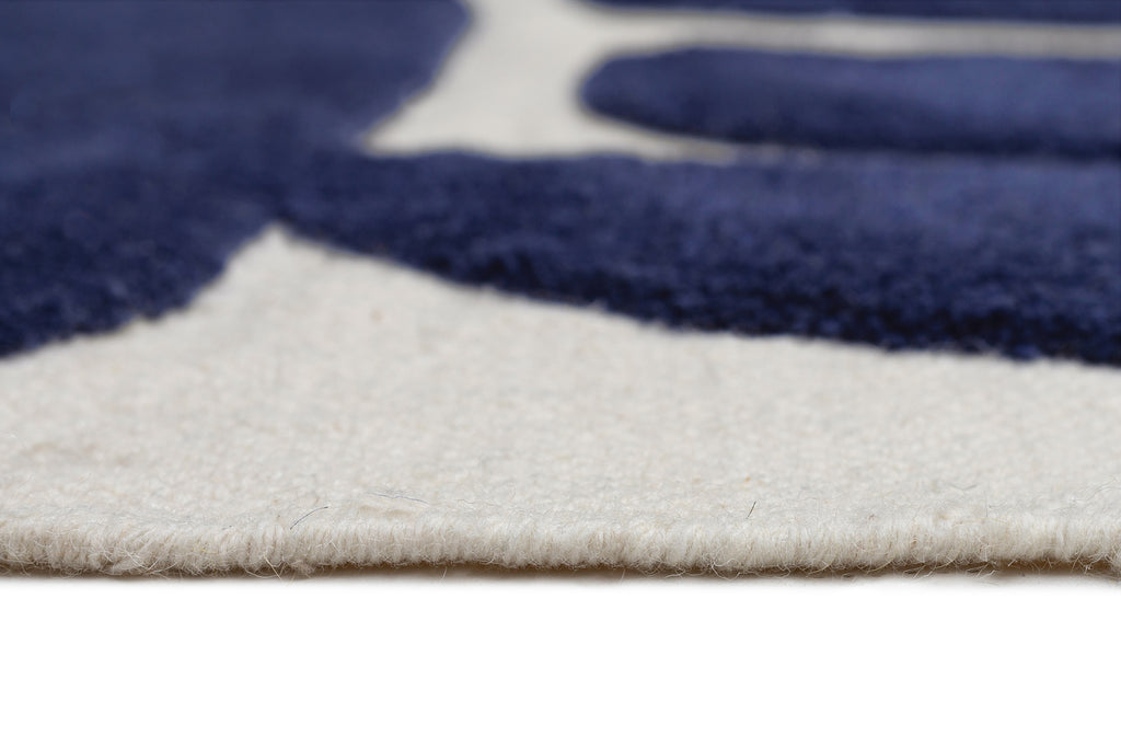 Simora Blue Abstract Washable Wool Rug