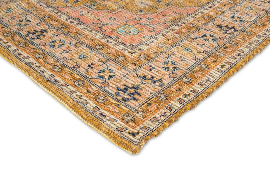Sissa Mustard and Peach Floral Distressed Rug