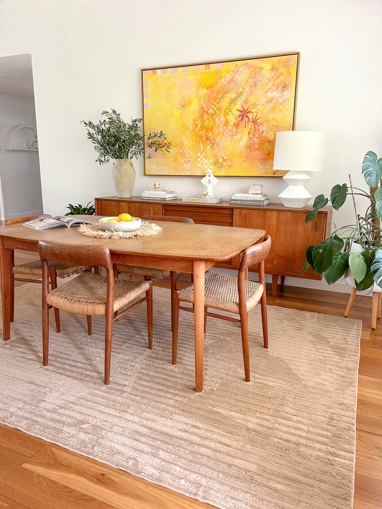 Sitti Beige Striped Washable Faux Fur Rug