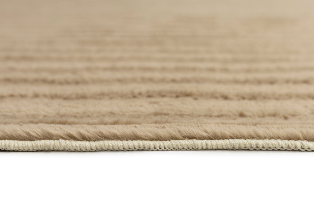 Sitti Beige Striped Washable Faux Fur Rug