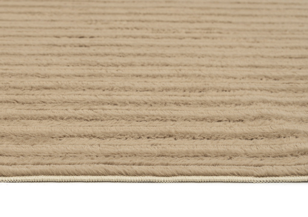 Sitti Beige Striped Washable Faux Fur Runner Rug