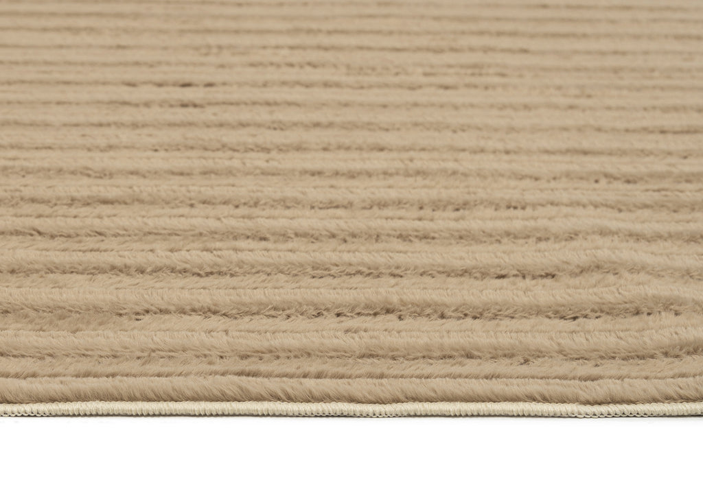 Sitti Beige Striped Washable Faux Fur Rug
