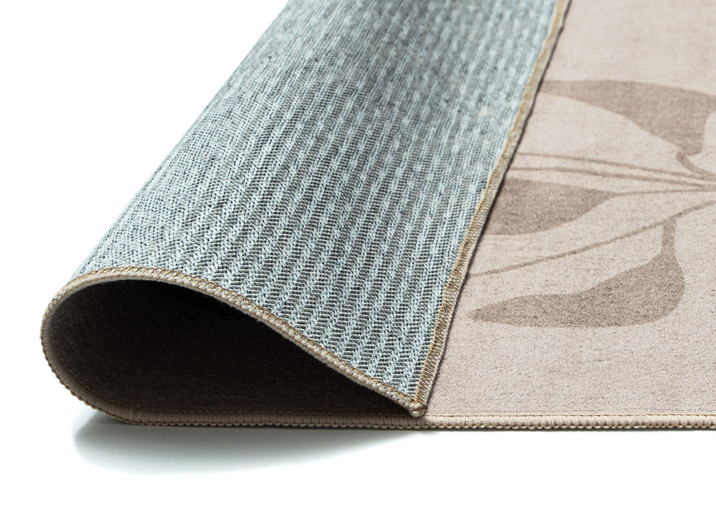 Solange Beige and Brown Botanical Border Washable Rug