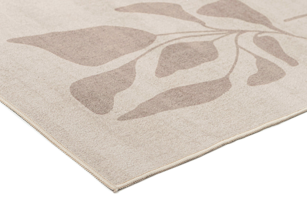 Solange Beige and Brown Botanical Border Washable Rug
