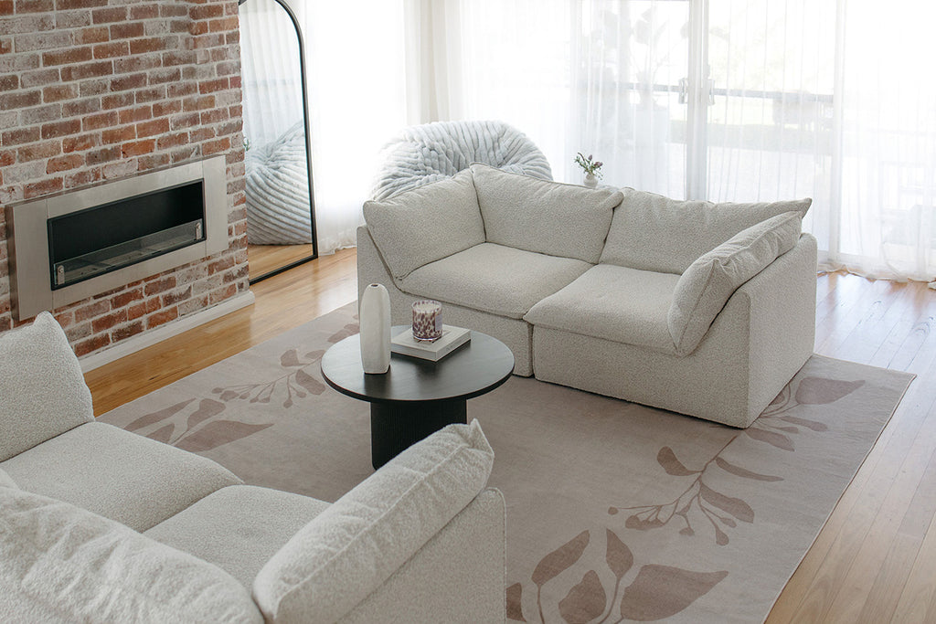 Solange Beige and Brown Botanical Border Washable Rug