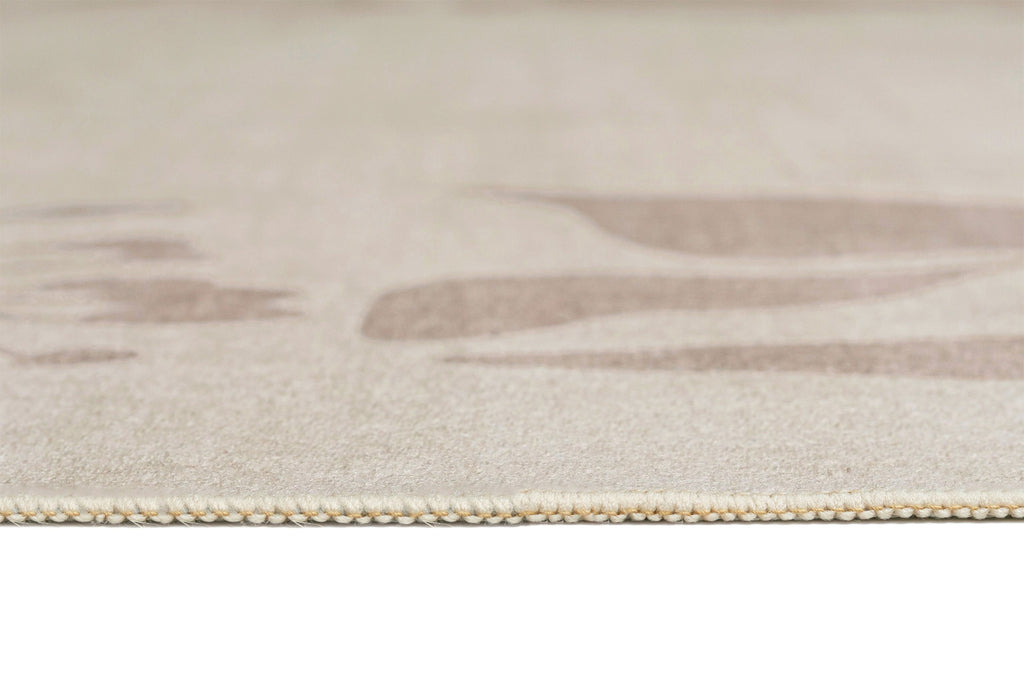 Solange Beige and Brown Botanical Border Washable Rug