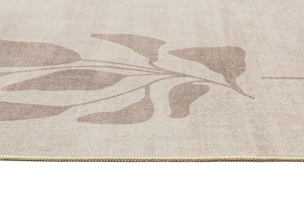 Solange Beige and Brown Botanical Border Washable Rug