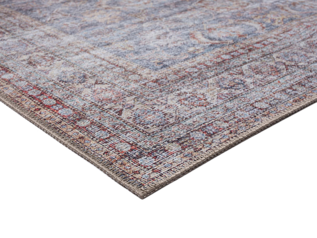 Sorra Blue and Brown Traditional Distressed Washable Runner Rug