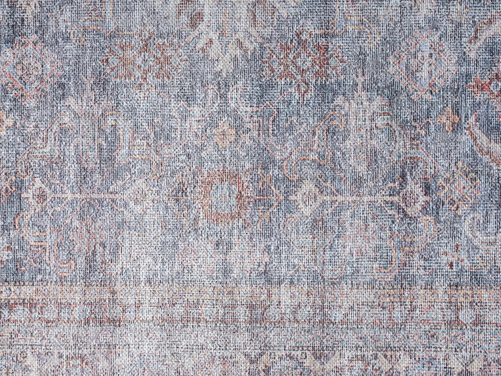 Sorra Blue and Brown Traditional Distressed Washable Runner Rug