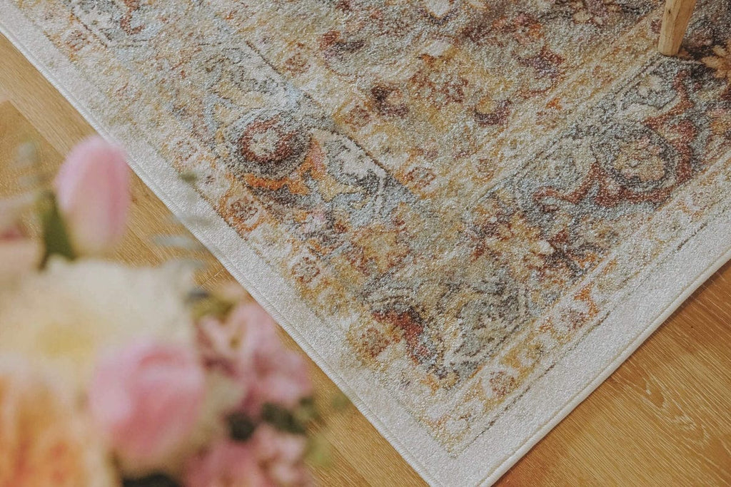 Summer Orange and Blue Multi-Colour Distressed Rug