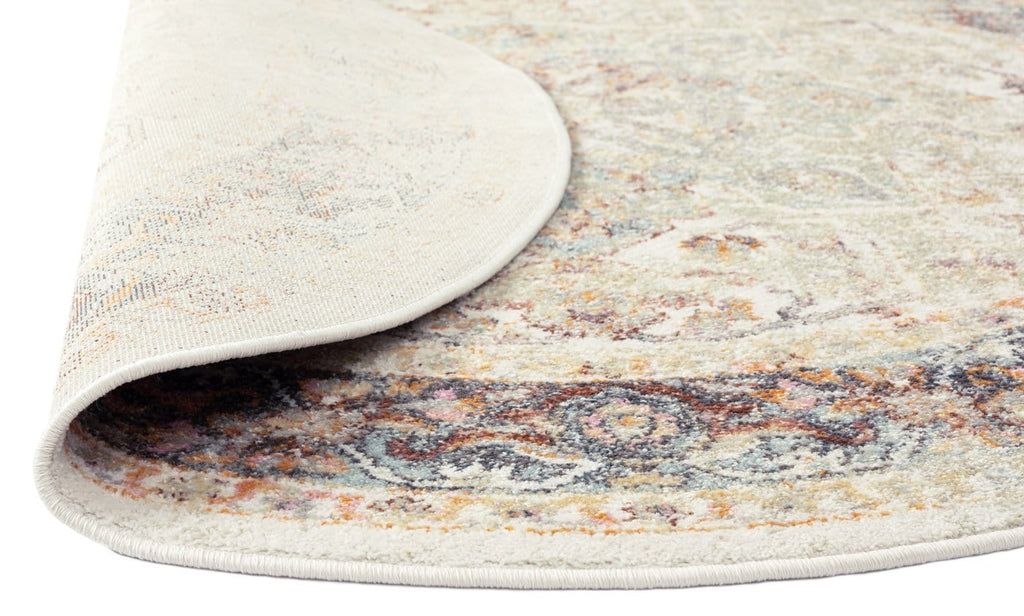 Summer Orange and Blue Multi-Colour Distressed Round Rug