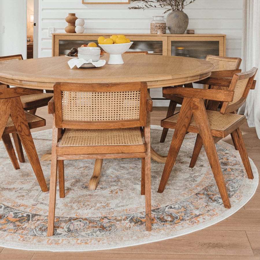 Summer Orange and Blue Multi-Colour Distressed Round Rug