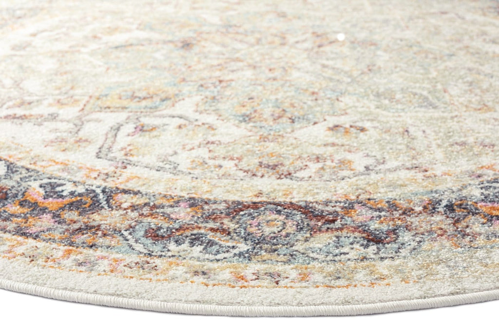 Summer Orange and Blue Multi-Colour Distressed Round Rug