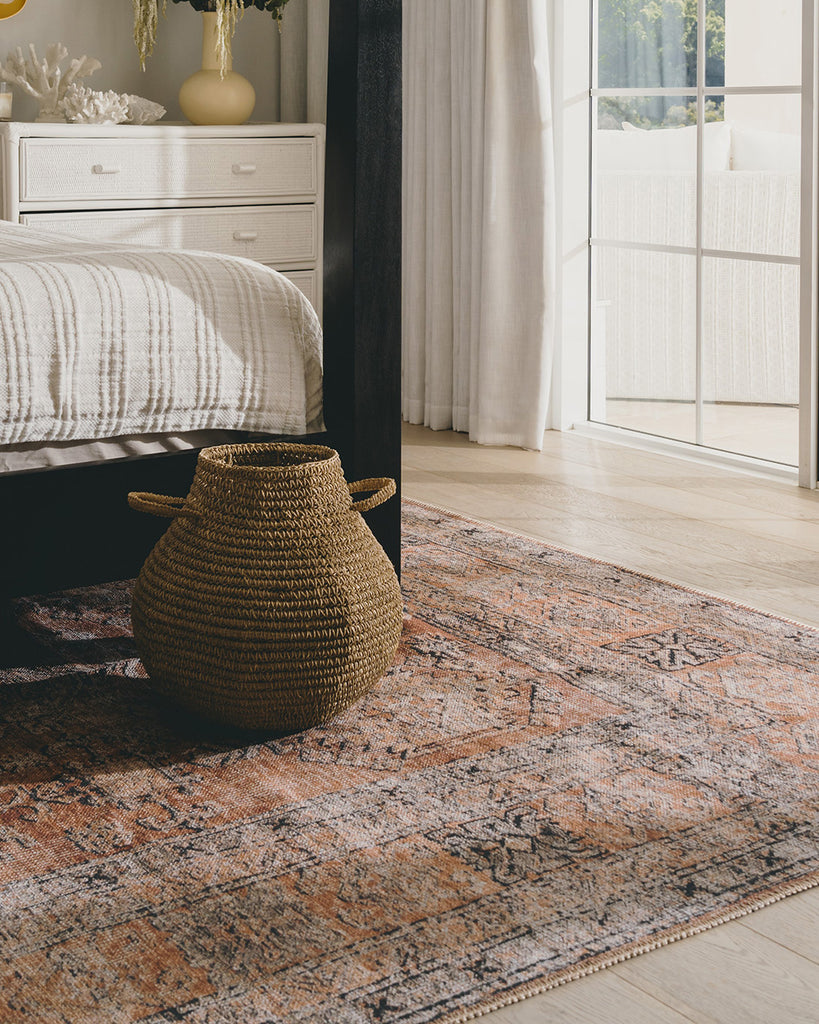 Sydelle Brown and Grey Traditional Distressed Washable Rug