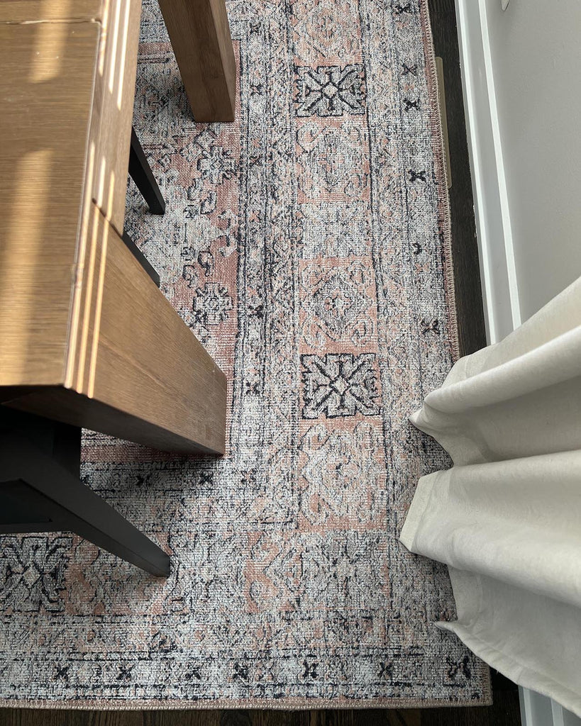 Sydelle Brown and Grey Traditional Distressed Washable Rug