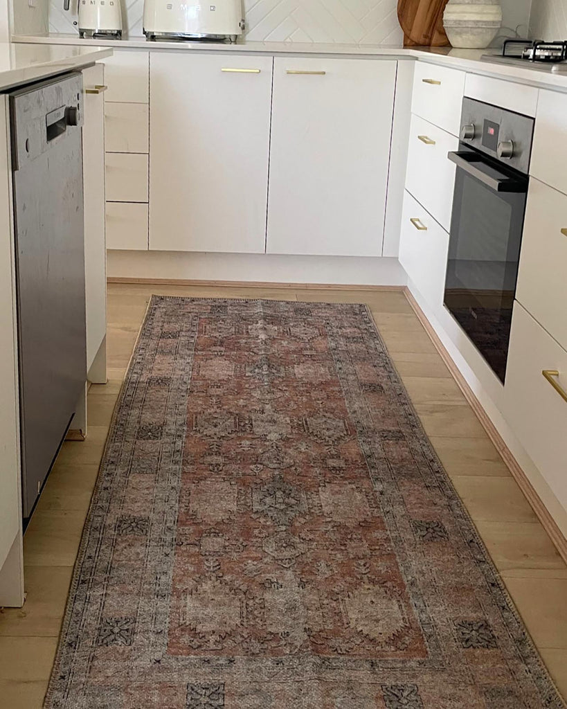 Sydelle Brown and Grey Traditional Distressed Washable Runner Rug