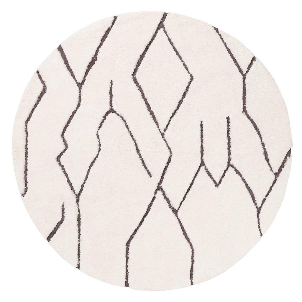 Tahlee Cream and Charcoal Grey Tribal Round Shag Rug