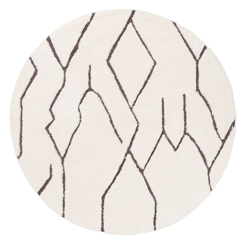 Tahlee Cream and Charcoal Grey Tribal Round Shag Rug
