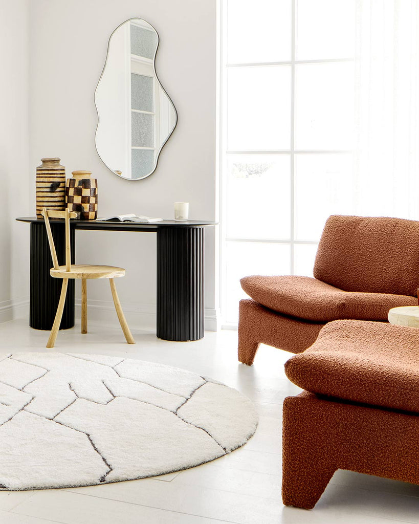 Tahlee Cream and Charcoal Grey Tribal Round Shag Rug