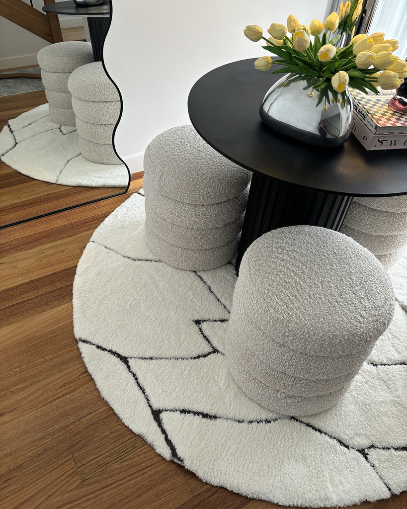 Tahlee Cream and Charcoal Grey Tribal Round Shag Rug