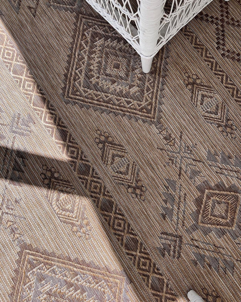 Takha Brown and Beige Tribal Flatweave Indoor Outdoor Rug