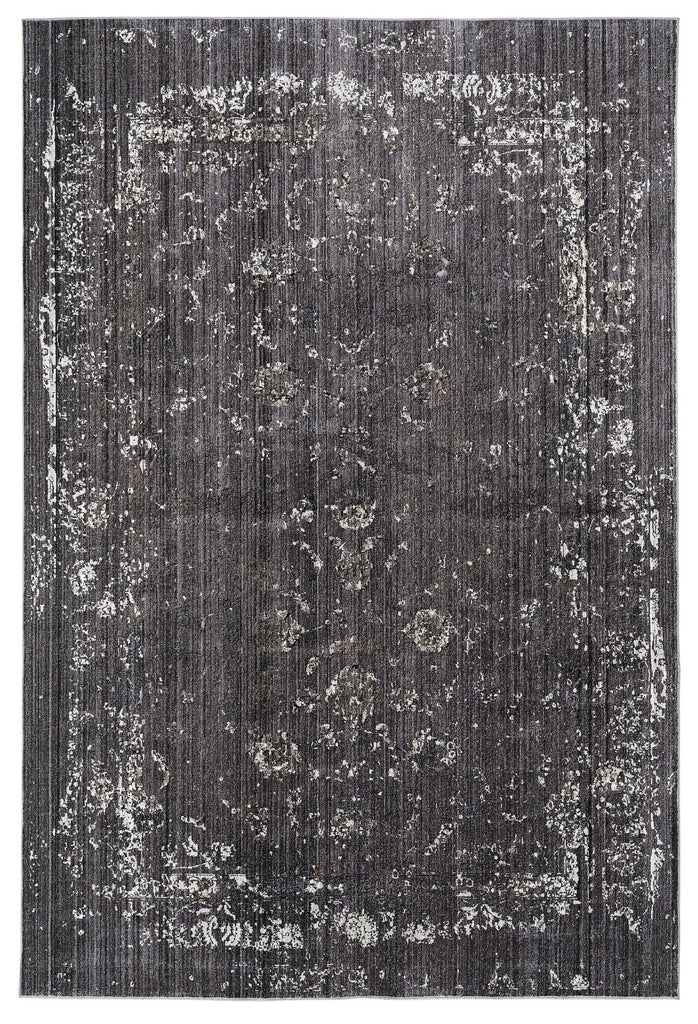Tamara Dark Grey And Cream Floral Transitional Rug