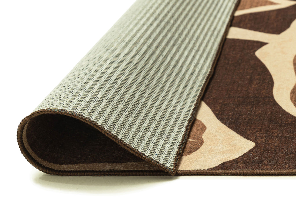 Tamika Brown and Rust Botanical Washable Rug
