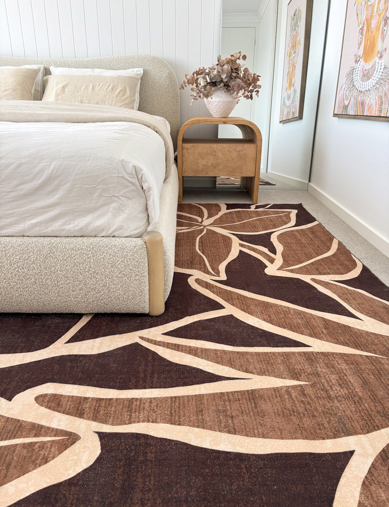 Tamika Brown and Rust Botanical Washable Rug