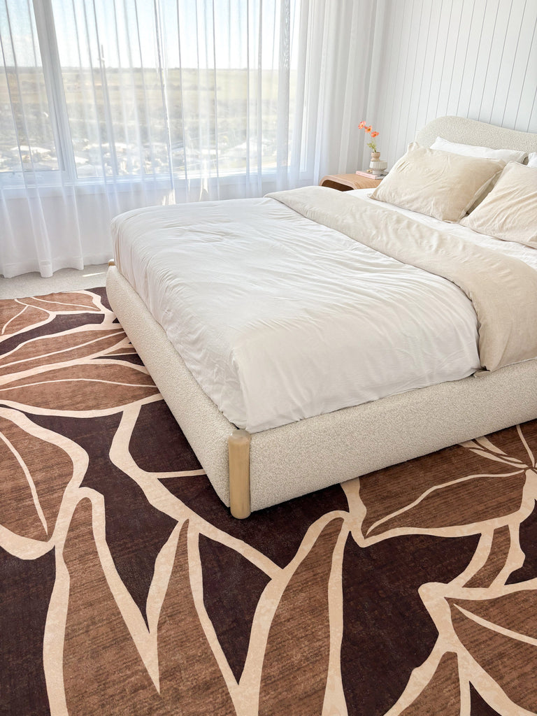 Tamika Brown and Rust Botanical Washable Rug