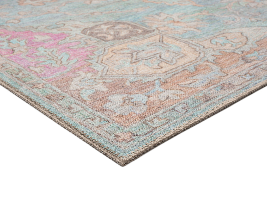 Tavi Blue and Pink Multi-Colour Distressed Washable Rug