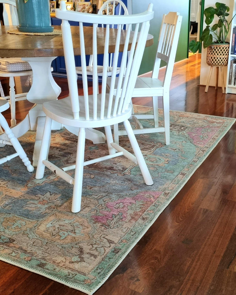 Tavi Blue and Pink Multi-Colour Distressed Washable Rug