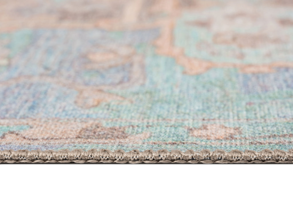 Tavi Blue and Pink Multi-Colour Distressed Washable Rug